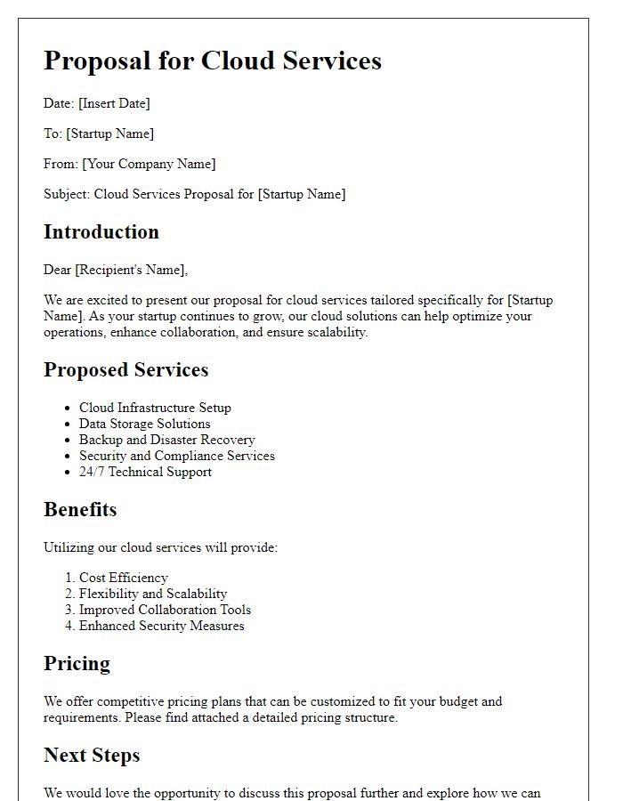 Letter template of cloud services proposal for tech startups