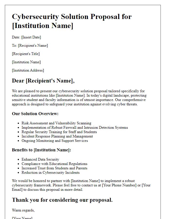 Letter template of cybersecurity solution proposal for educational institutions