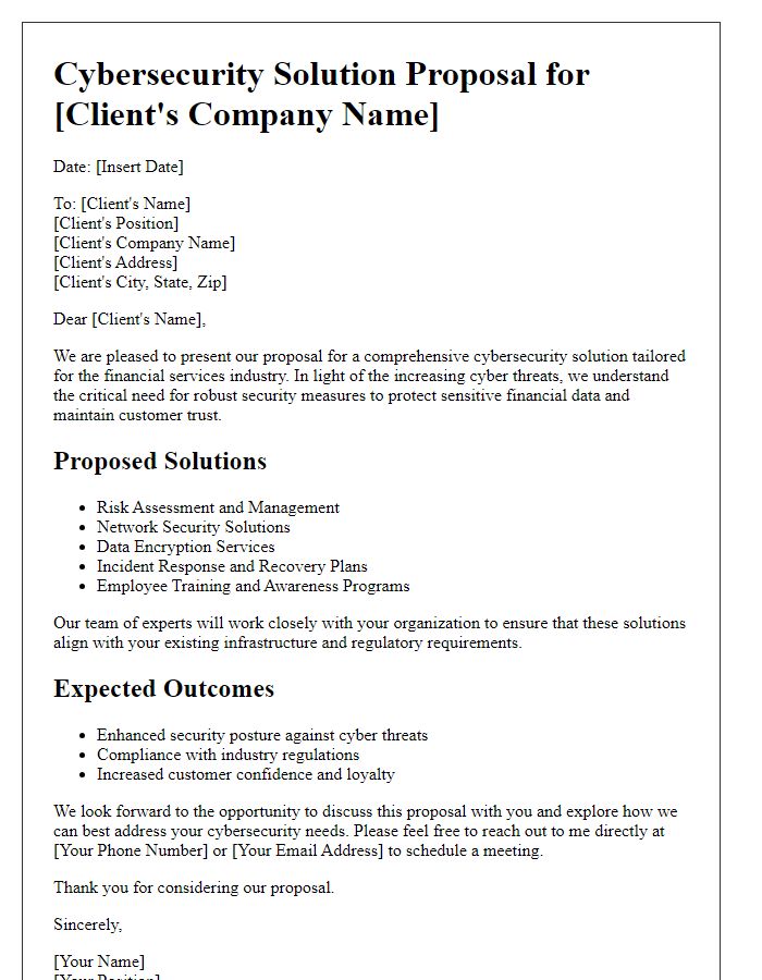 Letter template of cybersecurity solution proposal for financial services