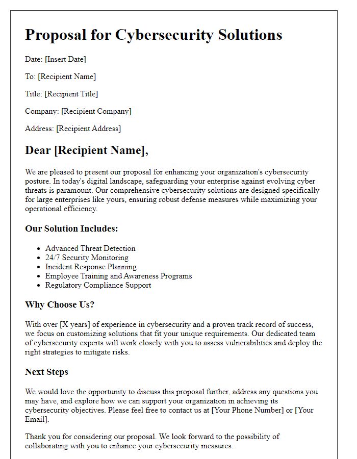 Letter template of cybersecurity solution proposal for large enterprises