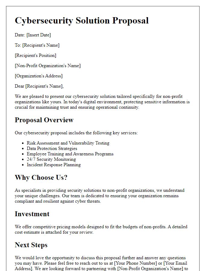 Letter template of cybersecurity solution proposal for non-profit organizations