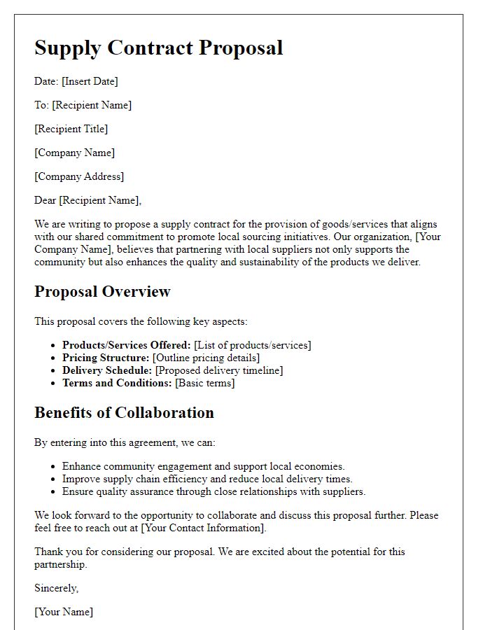 Letter template of supply contract proposal for local sourcing initiatives