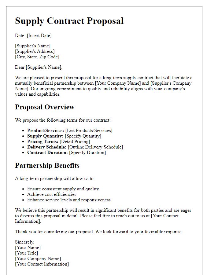 Letter template of supply contract proposal for long-term partnership