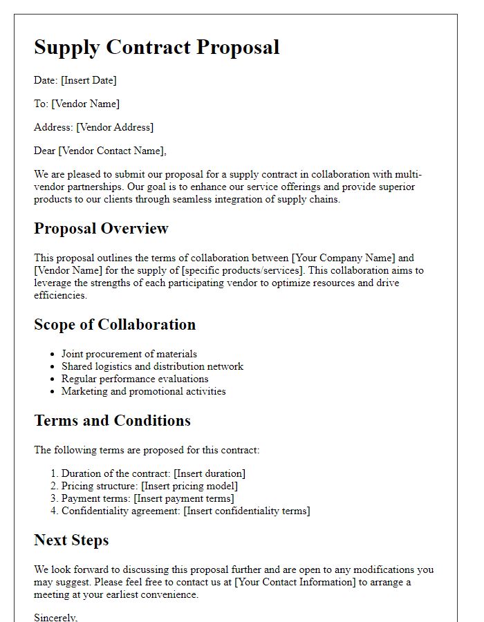 Letter template of supply contract proposal for multi-vendor collaboration