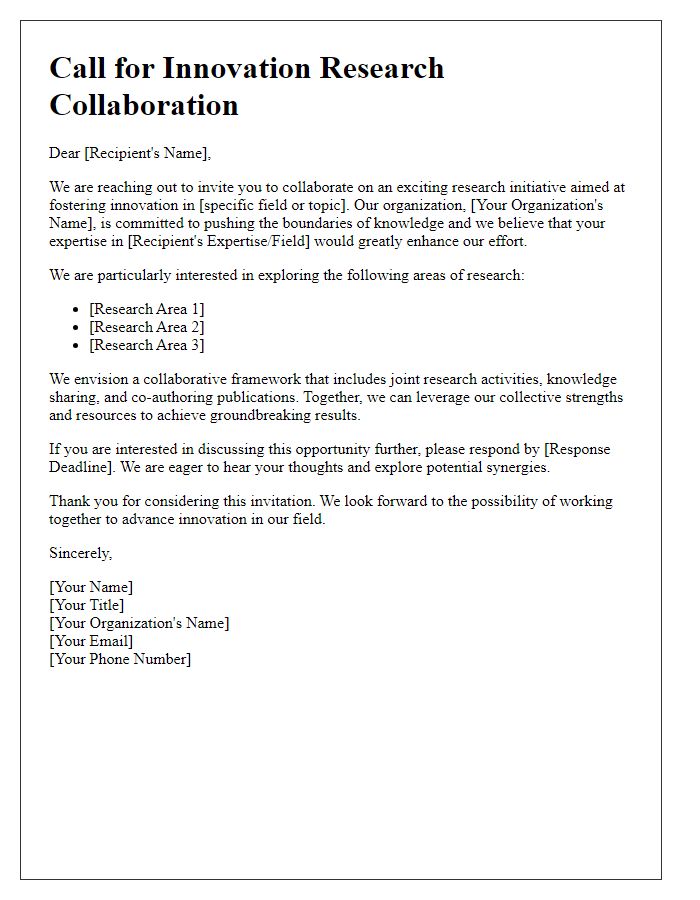 Letter template of call for innovation research collaboration