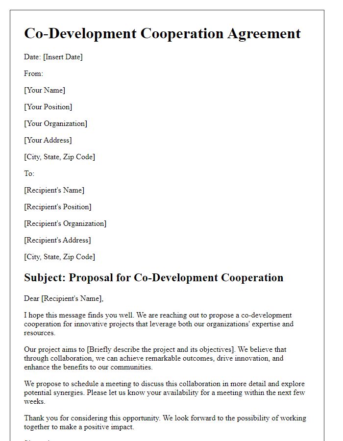 Letter template of co-development cooperation for innovative projects