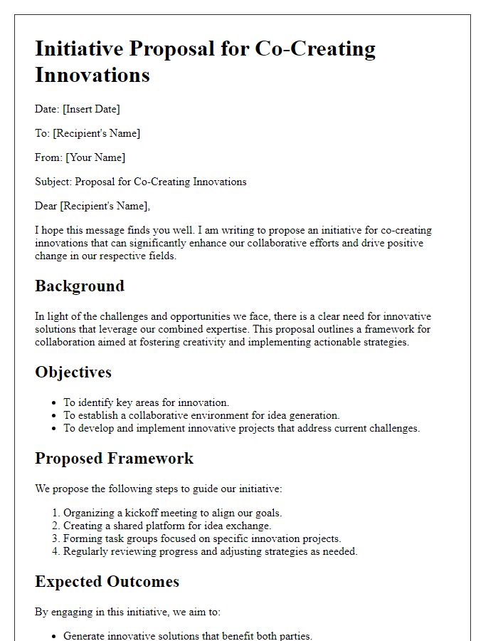 Letter template of initiative proposal for co-creating innovations