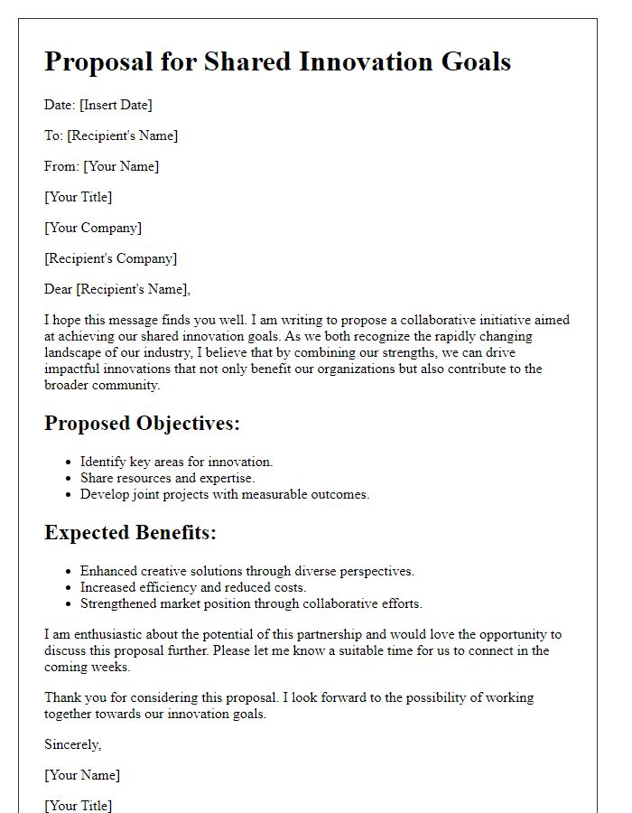 Letter template of proposal for shared innovation goals