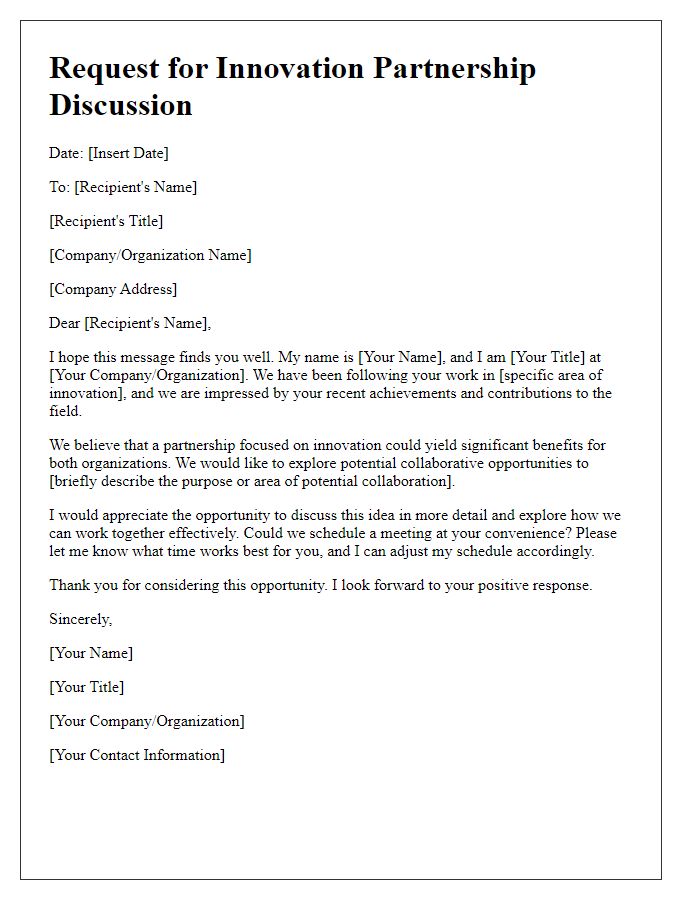 Letter template of request for innovation partnership discussion