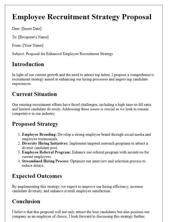 Letter template of employee recruitment strategy proposal