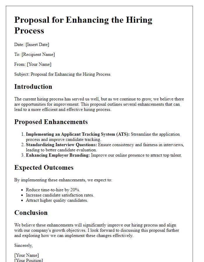 Letter template of hiring process enhancement proposal