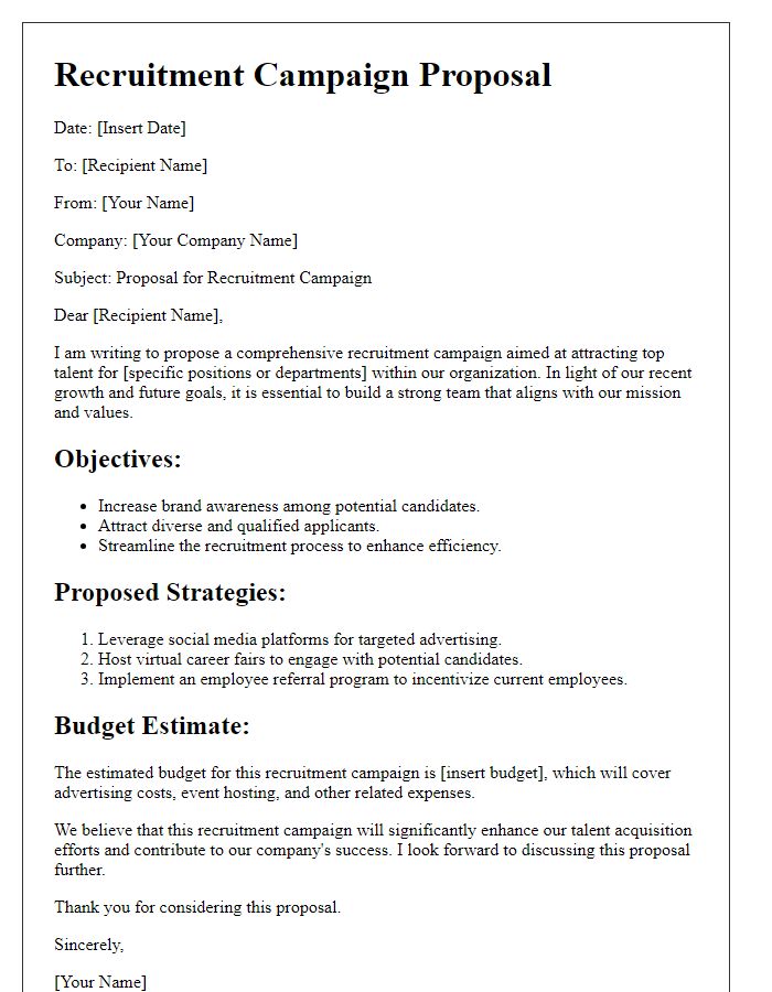 Letter template of recruitment campaign proposal