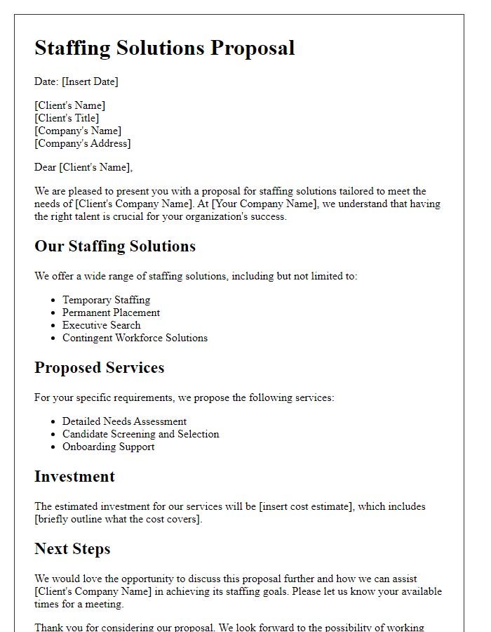 Letter template of staffing solutions proposal