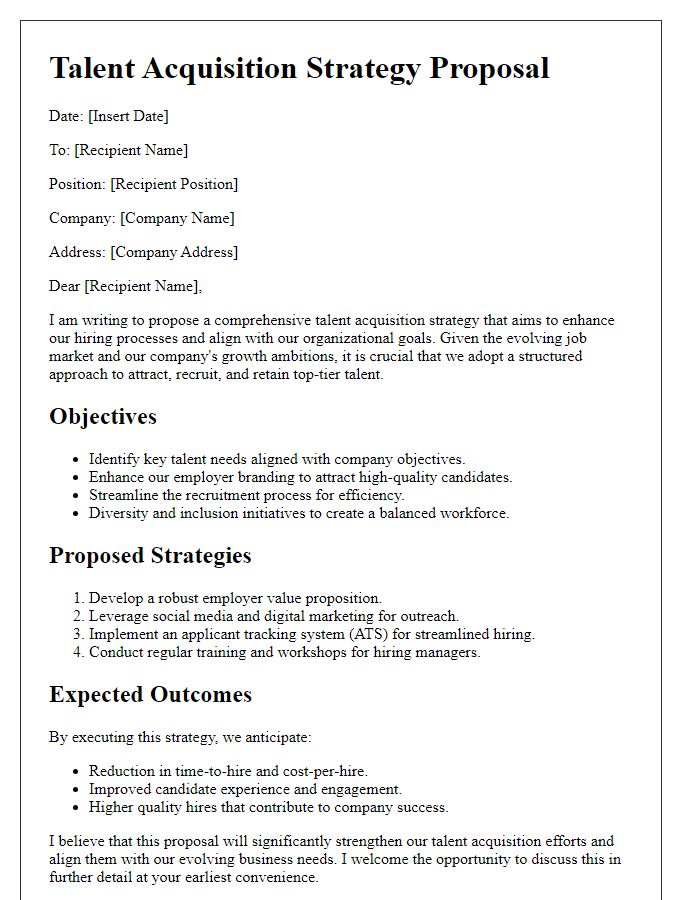 Letter template of talent acquisition strategy proposal