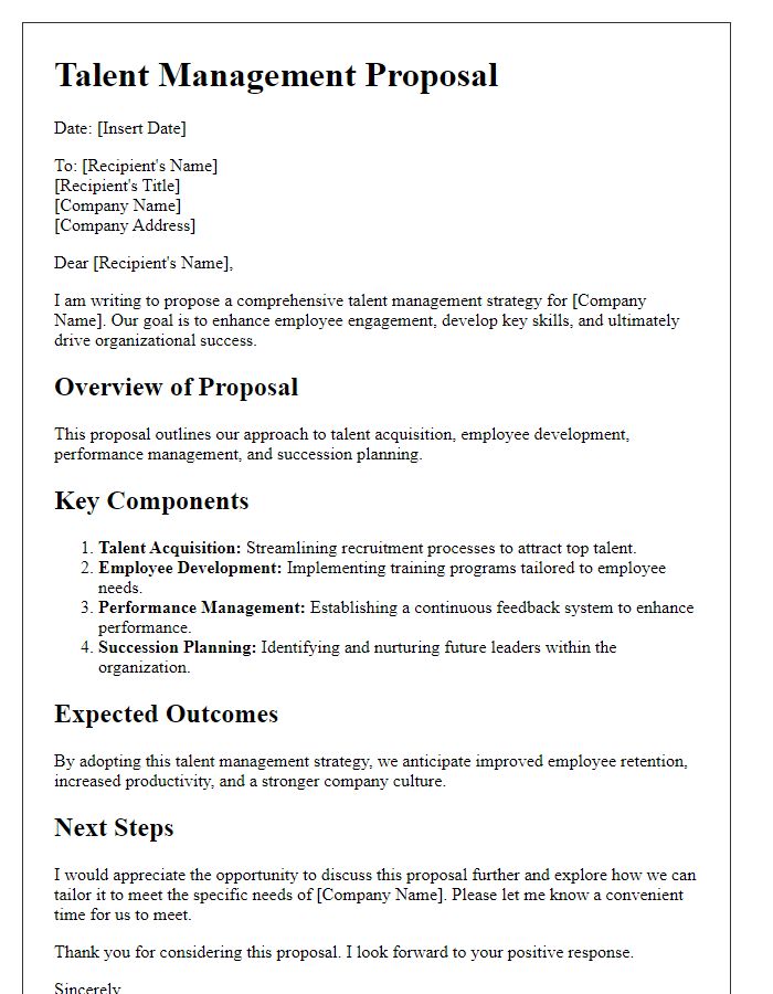 Letter template of talent management proposal