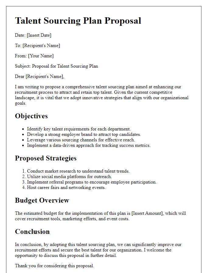 Letter template of talent sourcing plan proposal