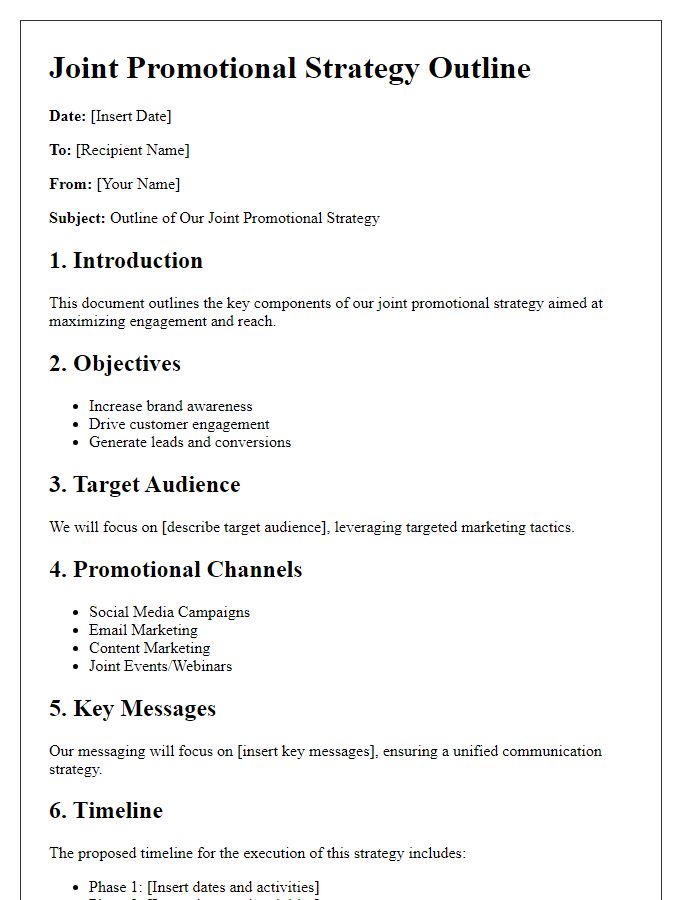 Letter template of joint promotional strategy outline