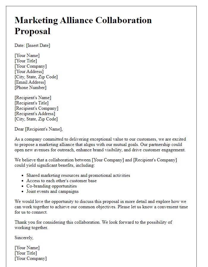 Letter template of marketing alliance collaboration proposal