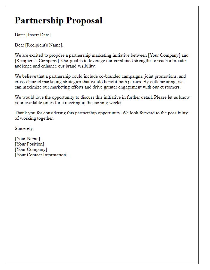 Letter template of partnership marketing initiative