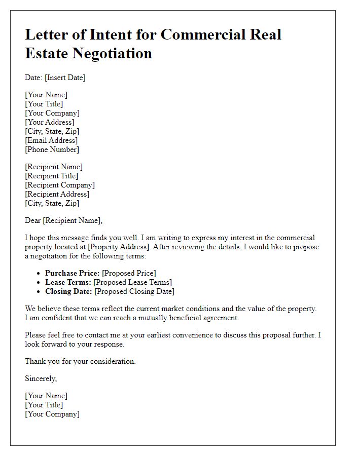 Letter template of commercial real estate negotiation