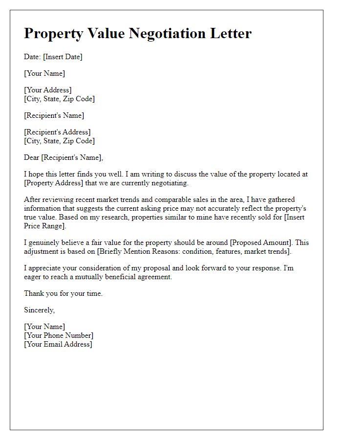 Letter template of property value negotiation