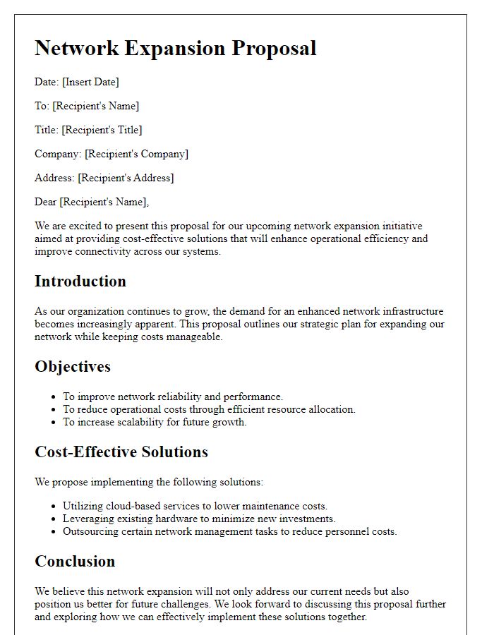 Letter template of Network Expansion Proposal for Cost-Effective Solutions