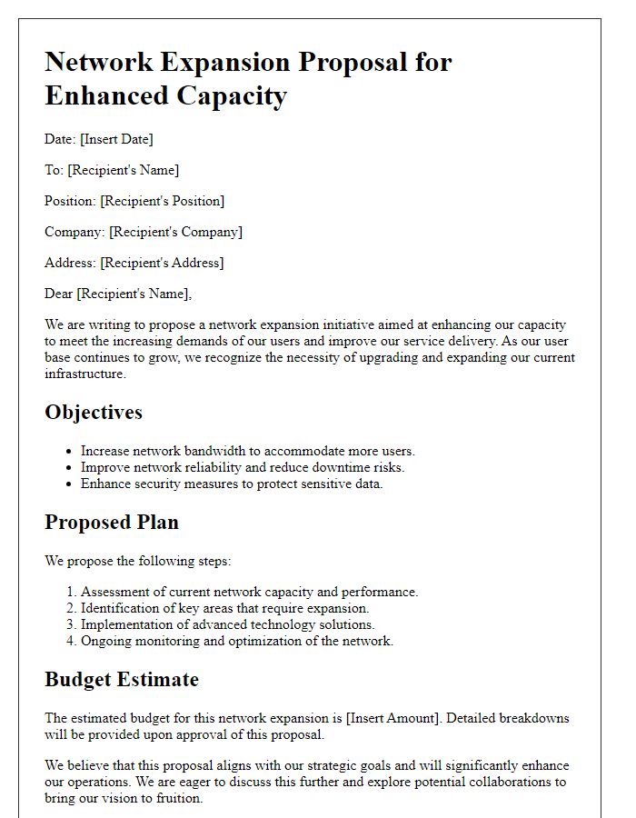 Letter template of Network Expansion Proposal for Enhanced Capacity