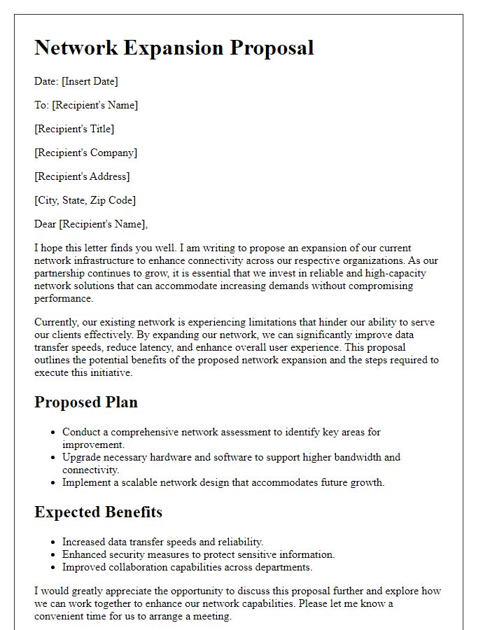 Letter template of Network Expansion Proposal for Increased Connectivity