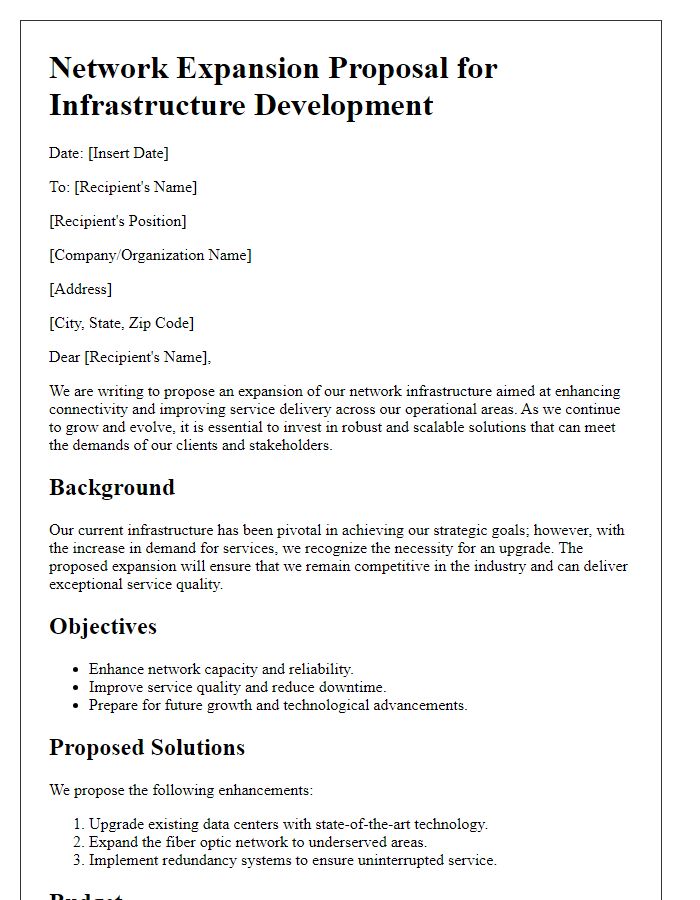 Letter template of Network Expansion Proposal for Infrastructure Development