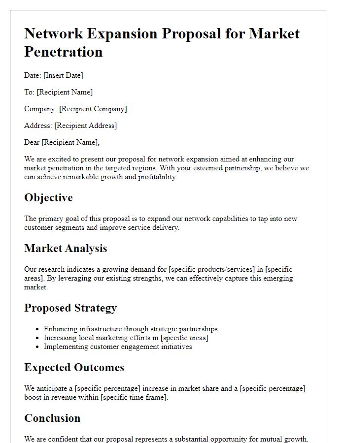 Letter template of Network Expansion Proposal for Market Penetration