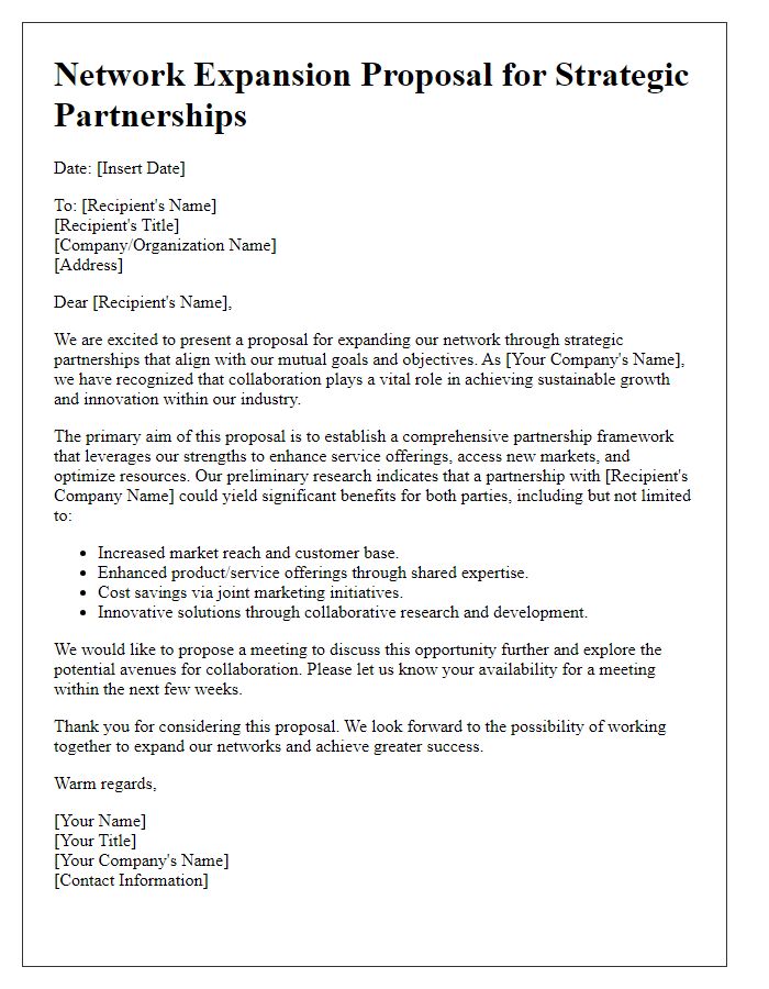 Letter template of Network Expansion Proposal for Strategic Partnerships