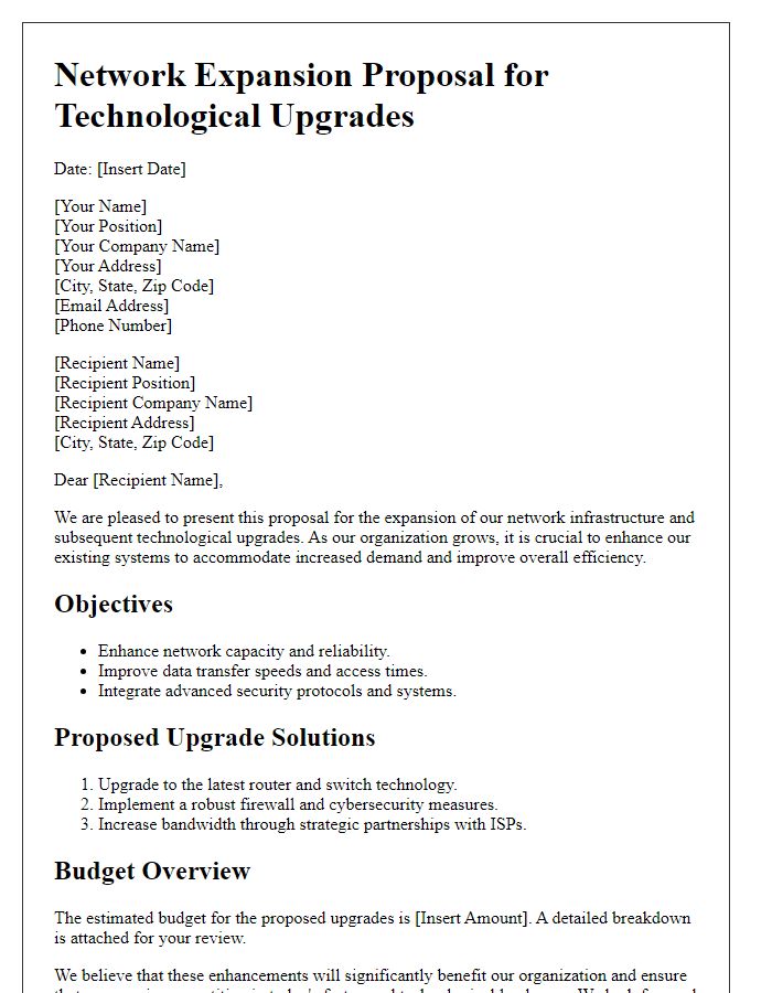 Letter template of Network Expansion Proposal for Technological Upgrades