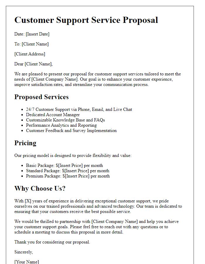 Letter template of customer support service proposal