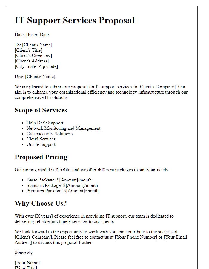 Letter template of IT support services proposal