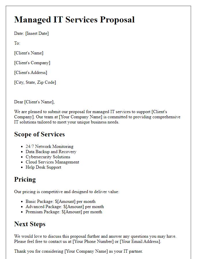 Letter template of managed IT services proposal