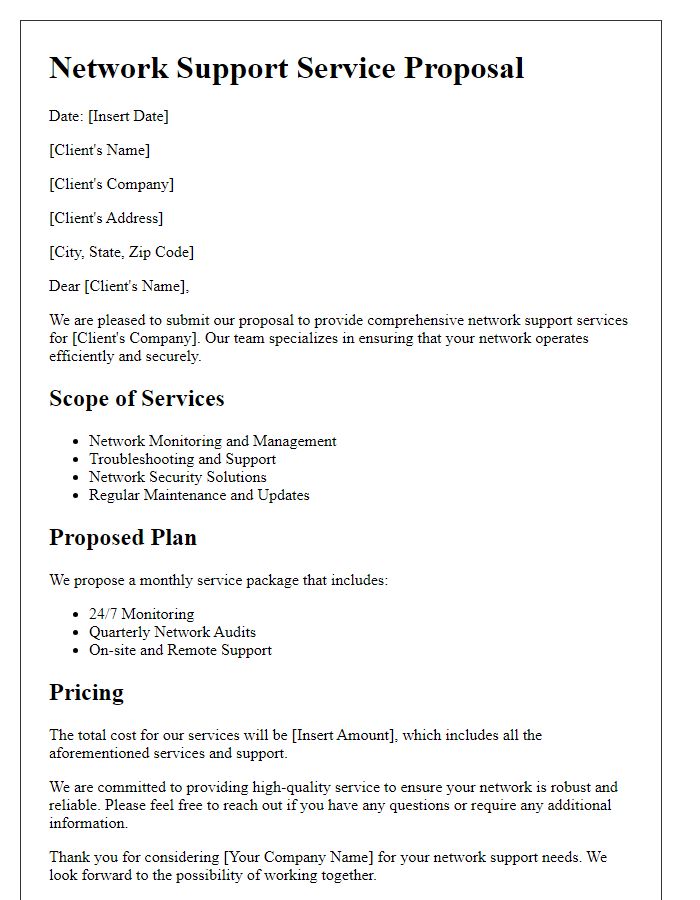 Letter template of network support service proposal