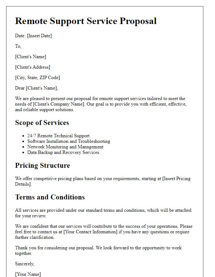 Letter template of remote support service proposal