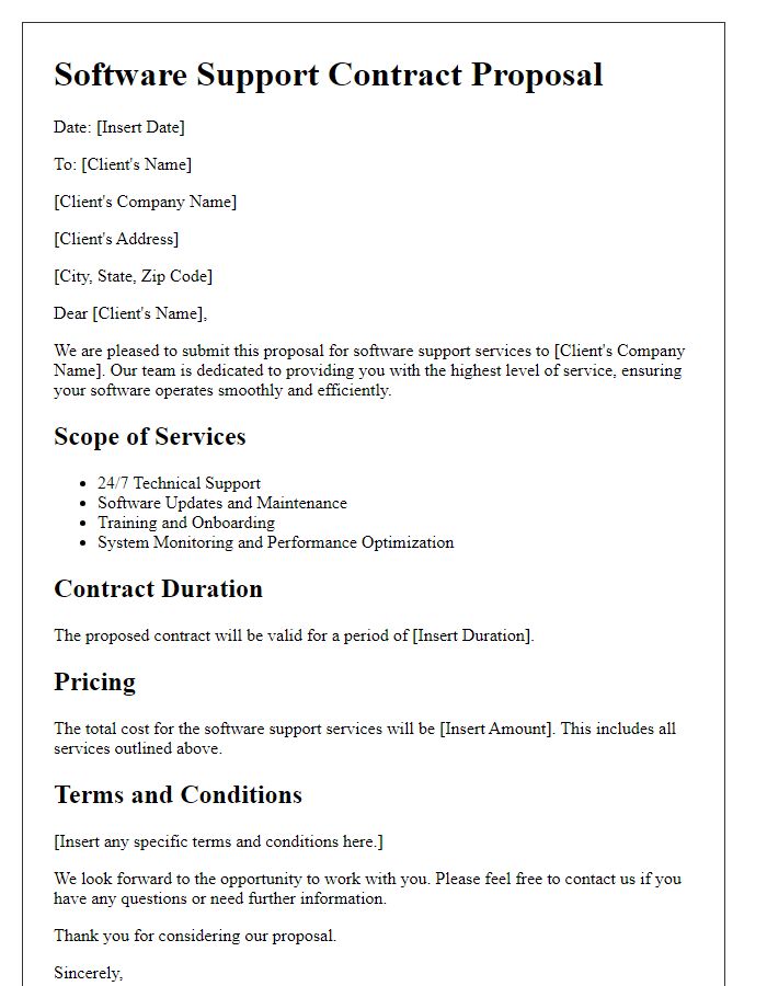 Letter template of software support contract proposal