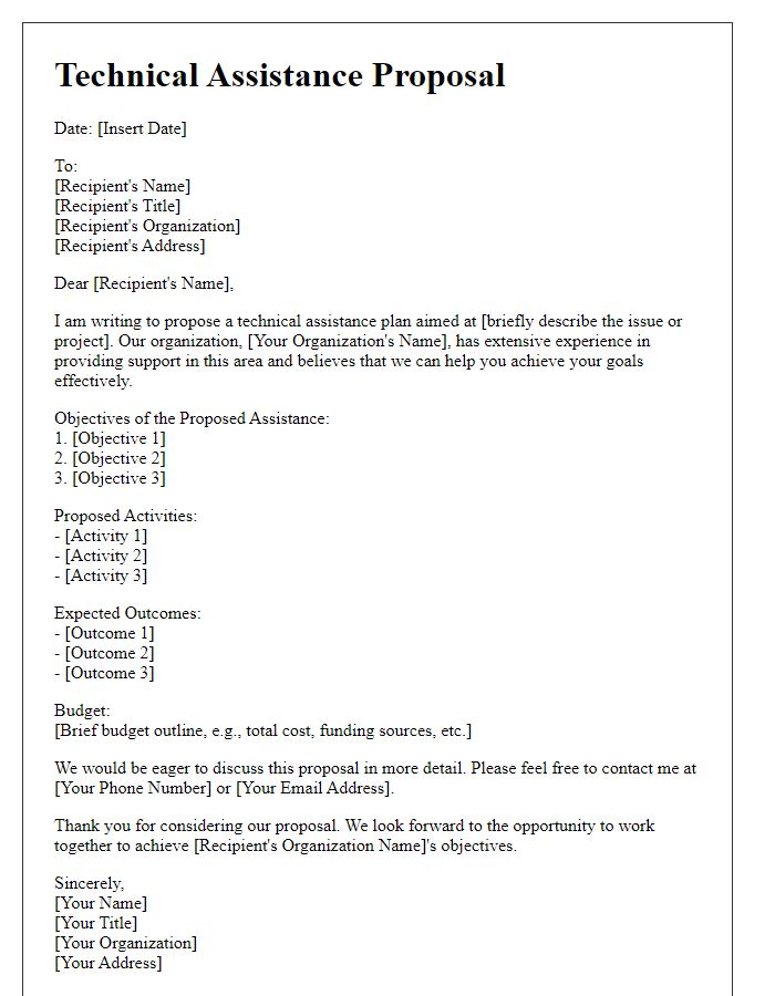 Letter template of technical assistance proposal