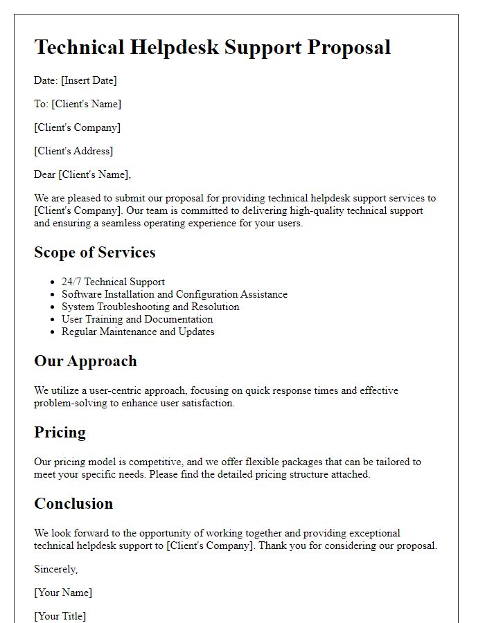 Letter template of technical helpdesk support proposal