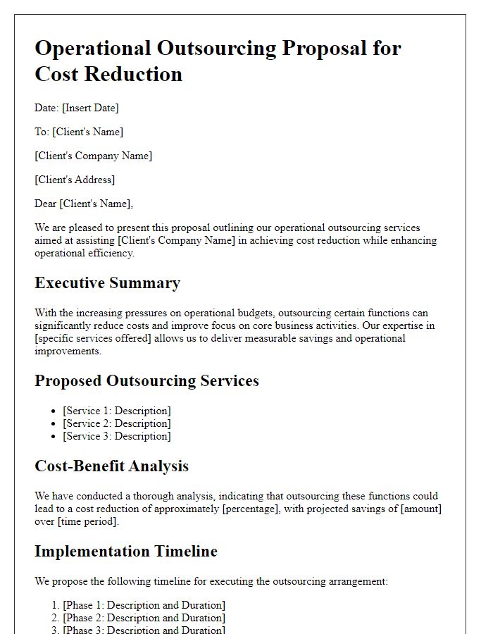 Letter template of operational outsourcing proposal for cost reduction.