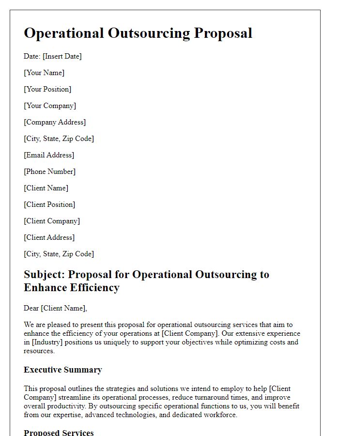 Letter template of operational outsourcing proposal for efficiency enhancement.