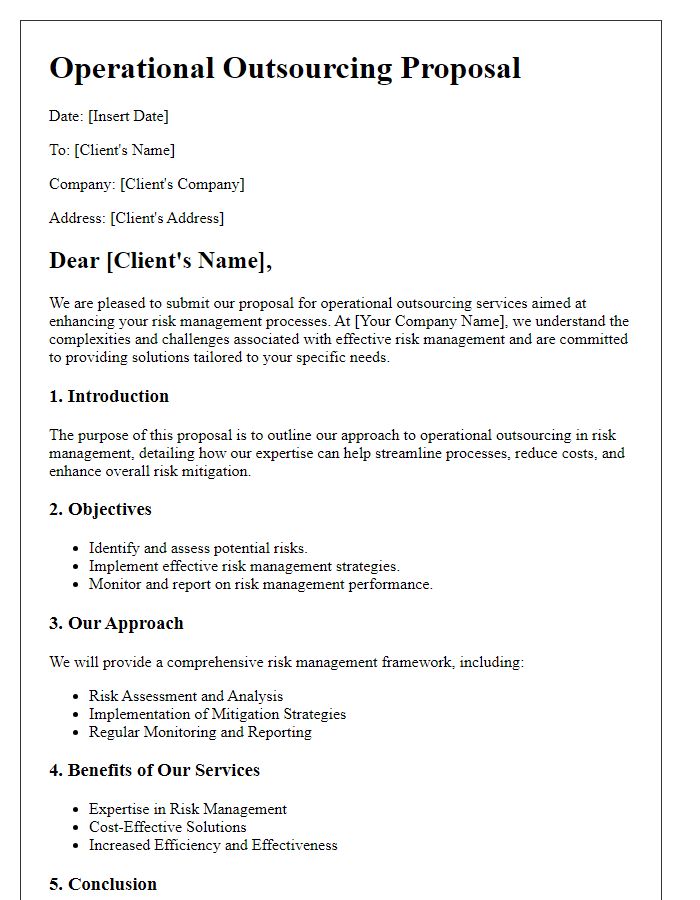 Letter template of operational outsourcing proposal for risk management.