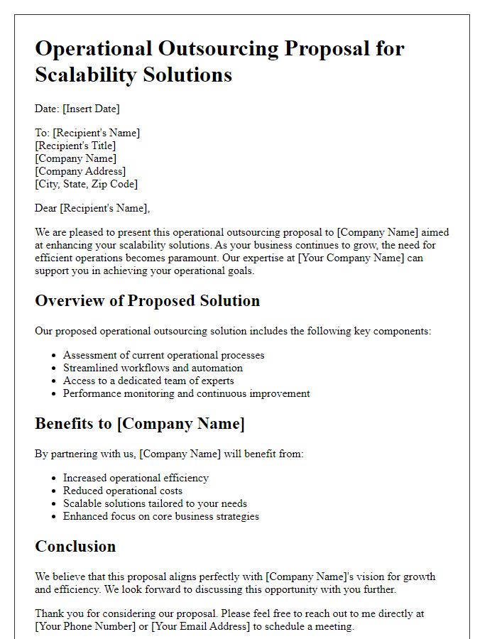 Letter template of operational outsourcing proposal for scalability solutions.