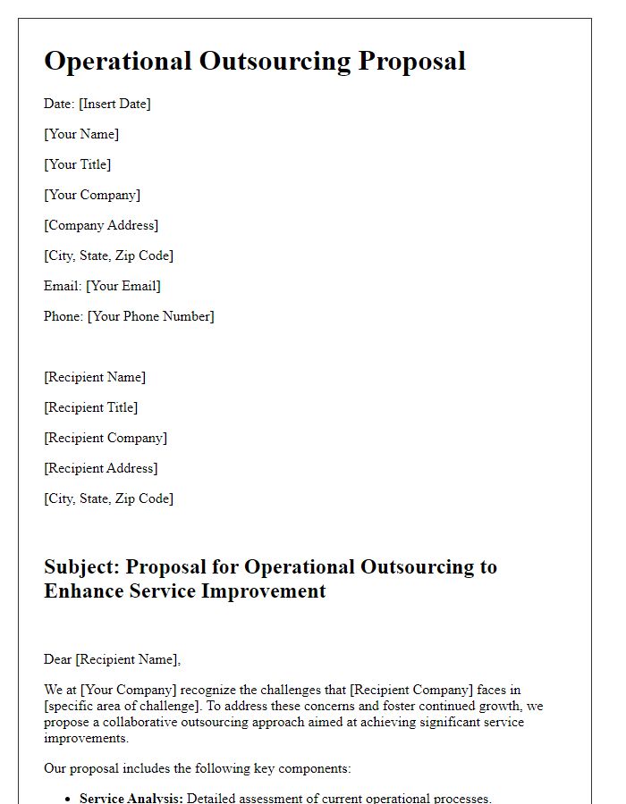 Letter template of operational outsourcing proposal for service improvement.