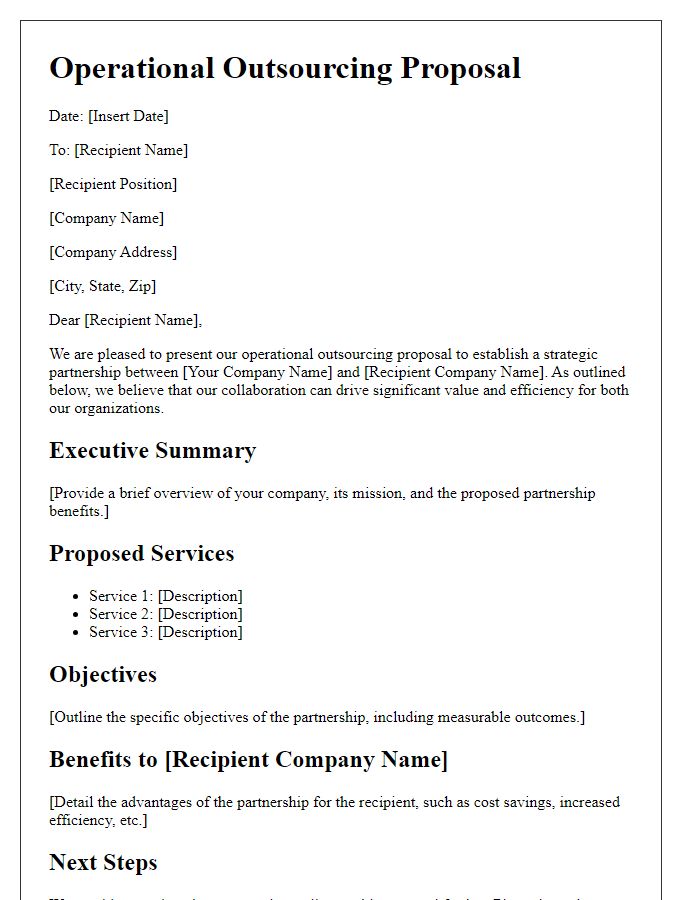 Letter template of operational outsourcing proposal for strategic partnerships.