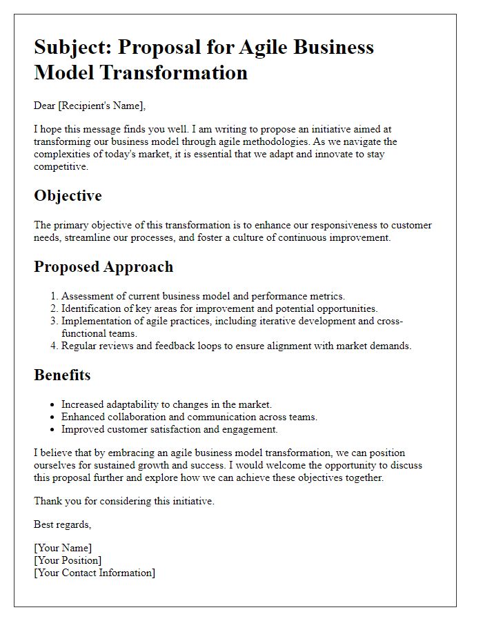 Letter template of agile business model transformation concept