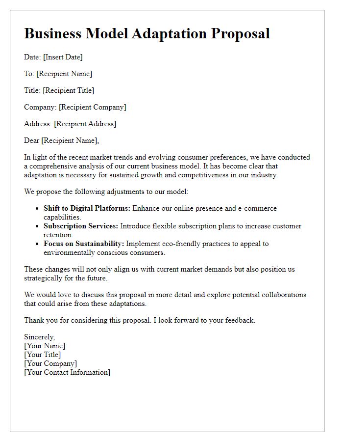 Letter template of business model adaptation for market trends