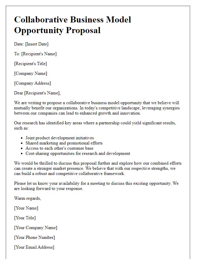 Letter template of collaborative business model opportunity proposal