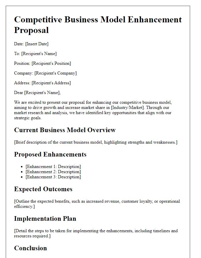 Letter template of competitive business model enhancement proposal